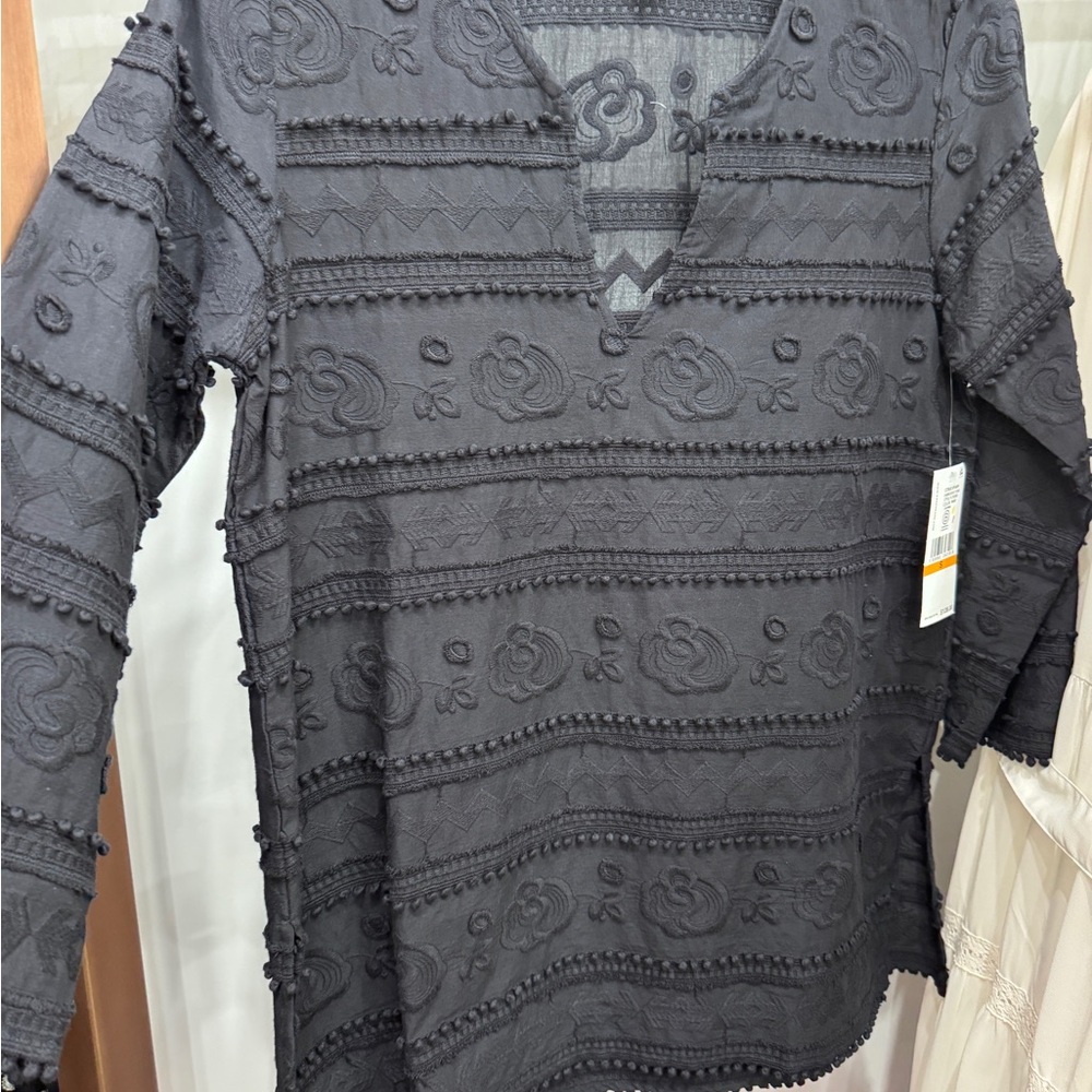 Karen Kane Charcoal Floral Textured Long Sleeve Shirt